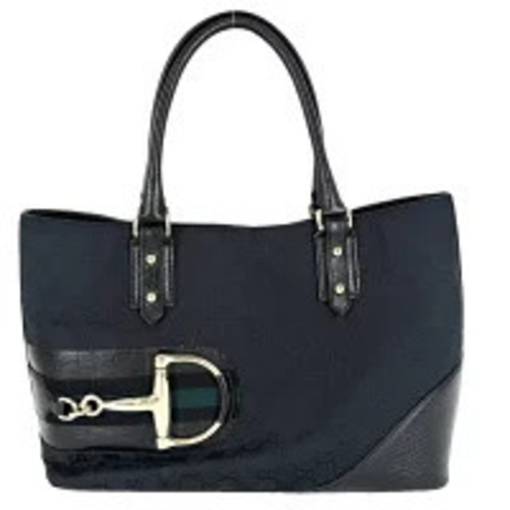 Gucci Tote Bag Horsebit GG Canvas Leather Crossbody Bag Navy Blue Black